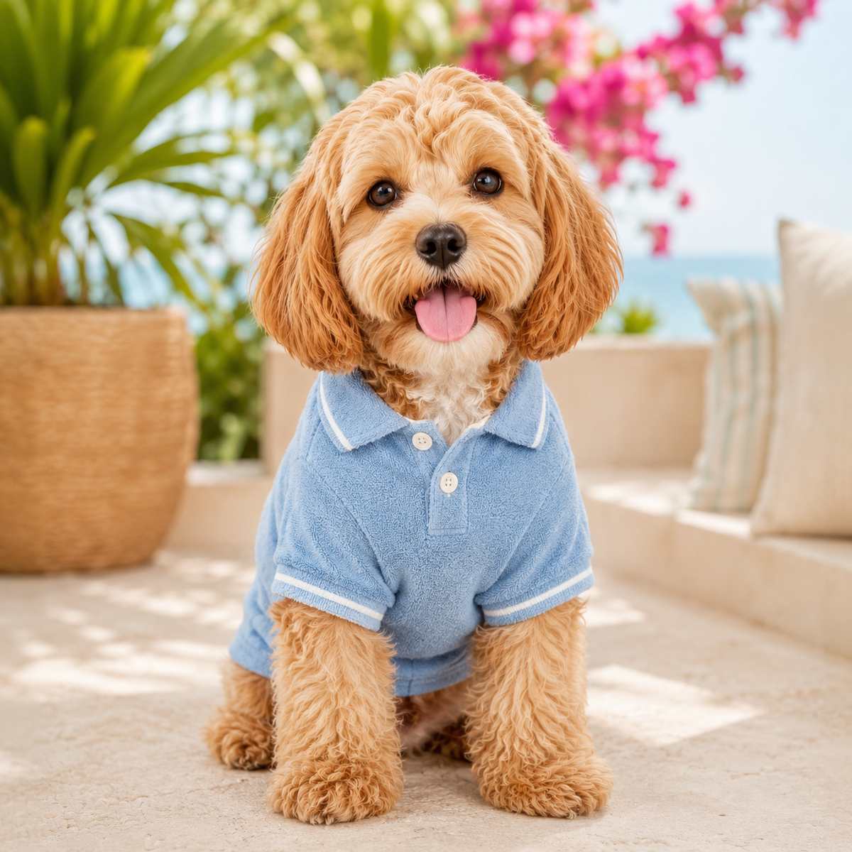 JEXNORIVA™ Coastline Terry Pet Polo – Lightweight Summer Dog Shirt & Preppy Puppy Clothes