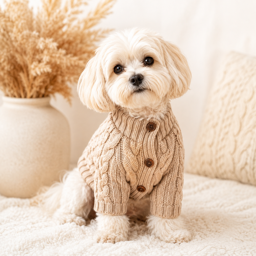 JEXNORIVA™ Heritage Cable Knit Dog Cardigan – Luxury Pet Sweater & Preppy Puppy Clothes