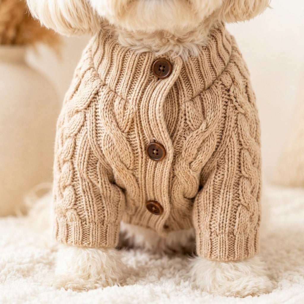 JEXNORIVA™ Heritage Cable Knit Dog Cardigan – Luxury Pet Sweater & Preppy Puppy Clothes