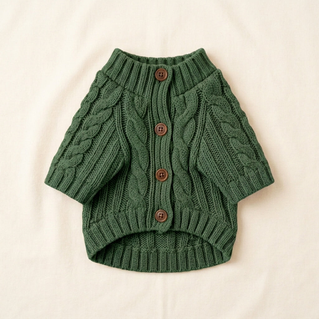 JEXNORIVA™ Heritage Cable Knit Dog Cardigan – Luxury Pet Sweater & Preppy Puppy Clothes